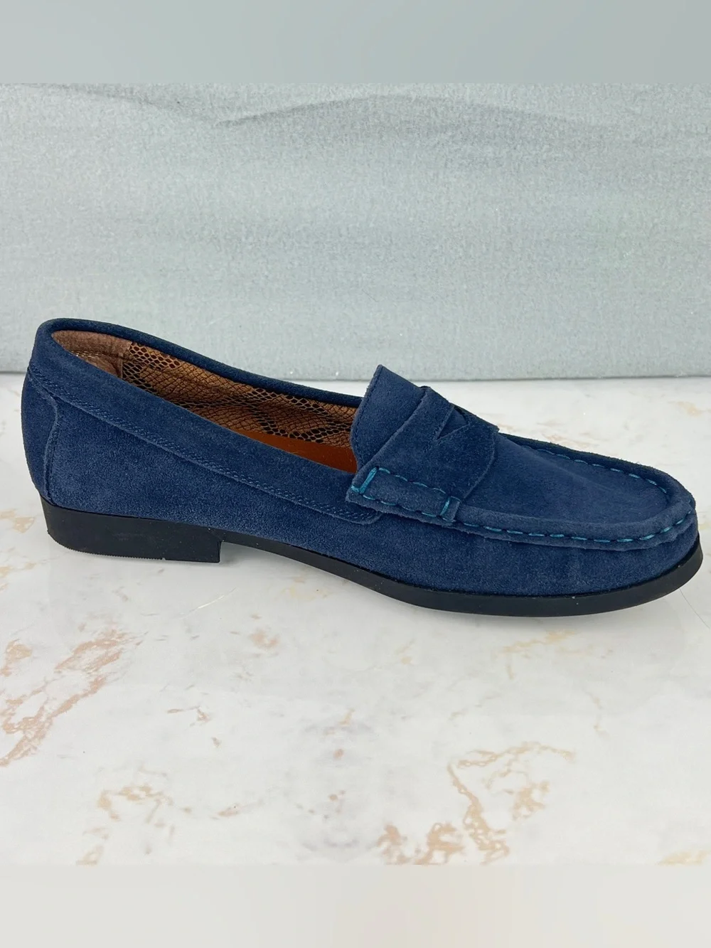 White Mountain Blue Suede Penny Loafers Leather Slip-On Women's Size 7.5M